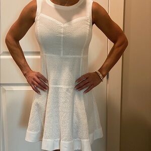 Halogen White Dress - PERFECT, MIDI, Mesh at Top EUC